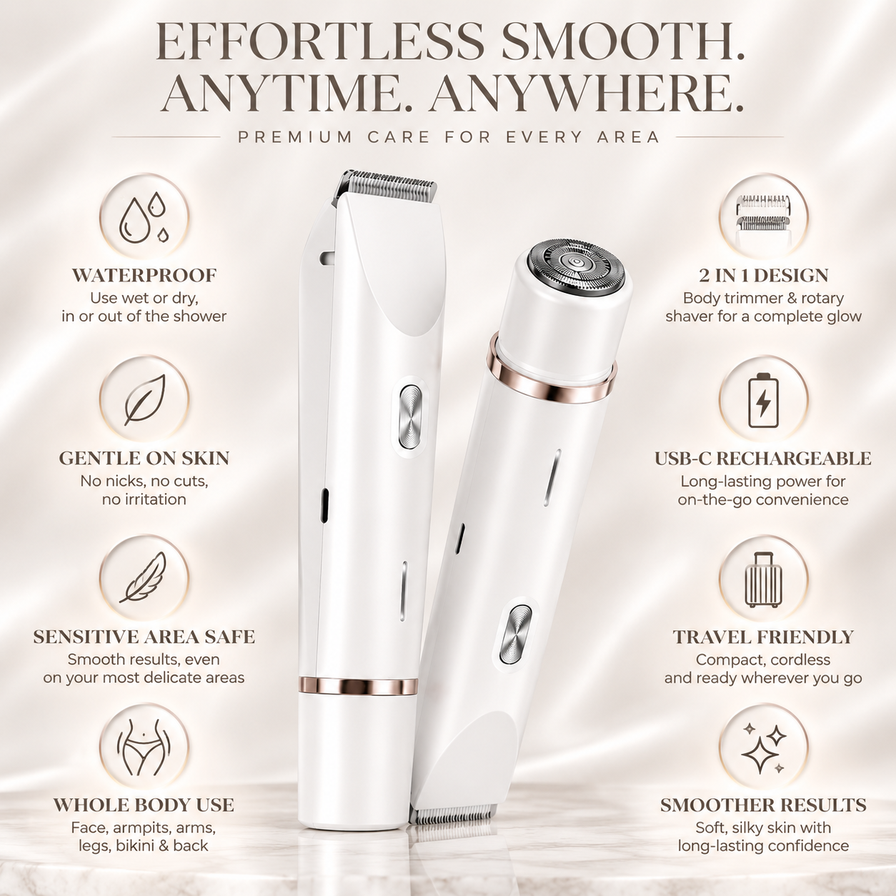 Bikini Trimmer for Women, Electric Shaver and Razor Rechargeable 2-In-1 Body and Facial Epilator, Dual Heads for Painless Trimming of Pubic Hair, Face, Underarms and Legs, Summer Gift,Dorm Essentials Tiktokshopbacktoschool